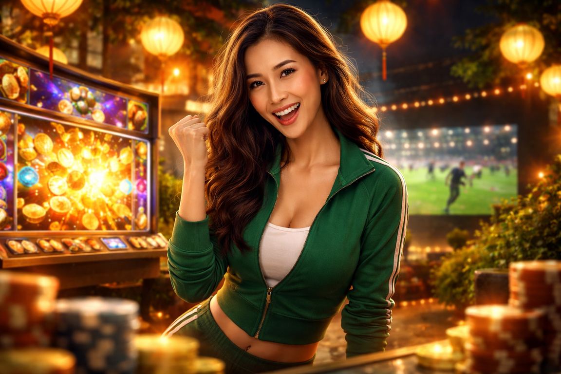 Người chơi Hội An thưởng thức slot game trên điện thoại dưới ánh đèn lồng rực rỡ